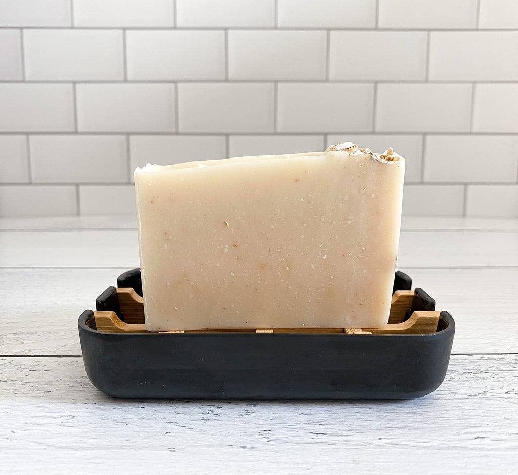 Bamboo and Black Soap Dish with Oatmeal Soap